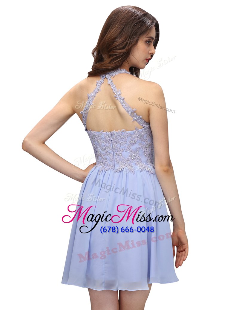 wholesale fashionable chiffon high-neck sleeveless zipper beading and appliques prom gown in lilac
