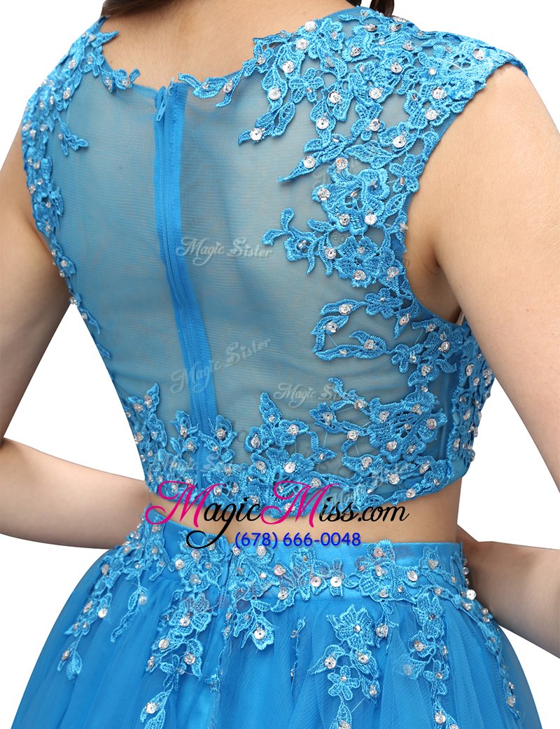 wholesale best bateau sleeveless tulle dress for prom beading and appliques zipper
