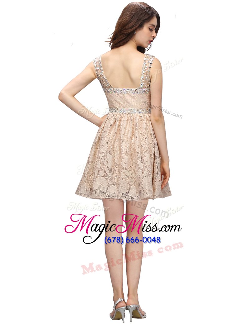 wholesale glamorous champagne sleeveless mini length lace side zipper prom evening gown