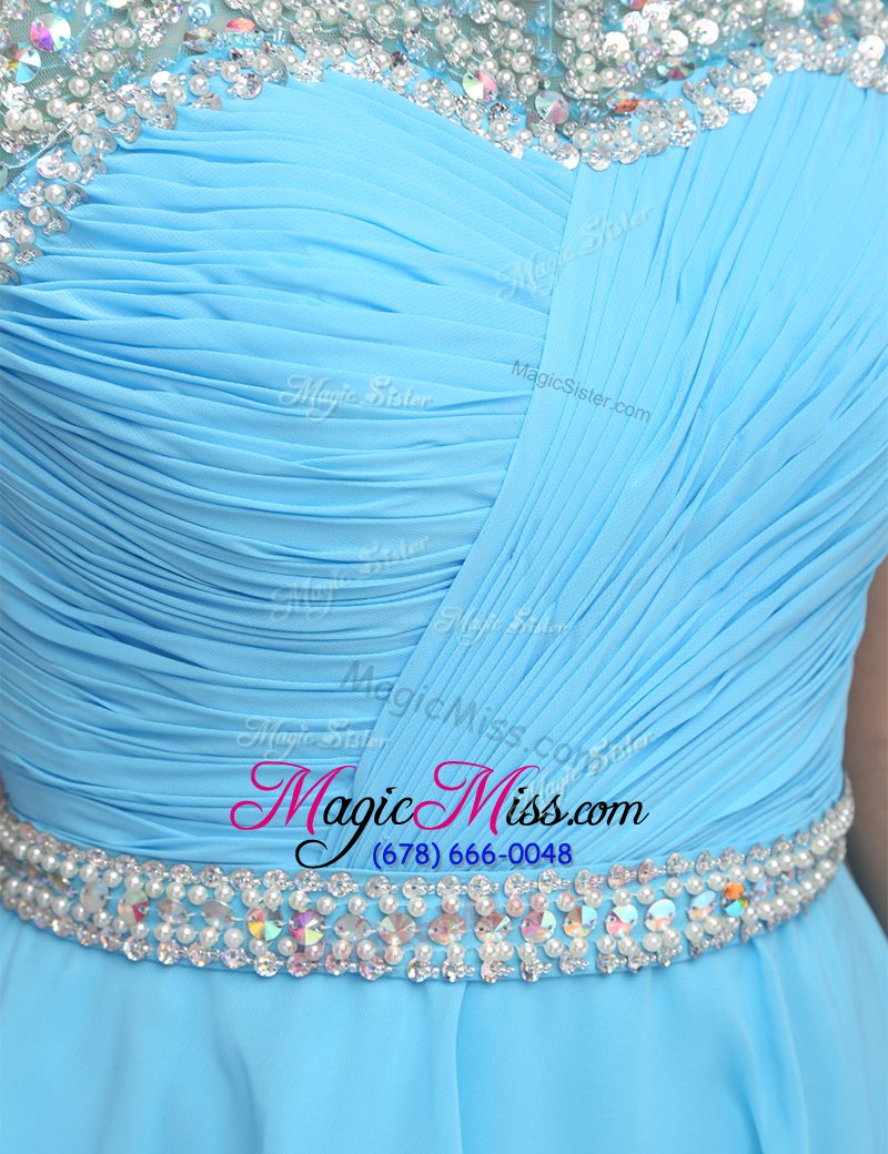 wholesale colorful baby blue bateau zipper beading and ruching homecoming gowns sleeveless