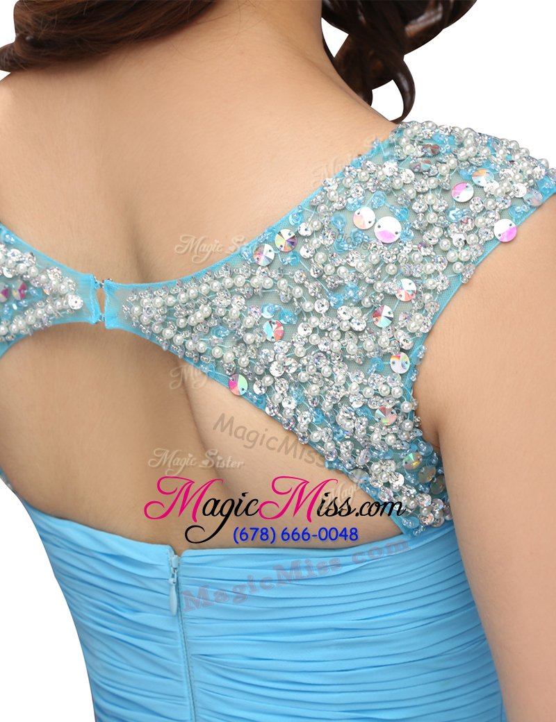 wholesale colorful baby blue bateau zipper beading and ruching homecoming gowns sleeveless
