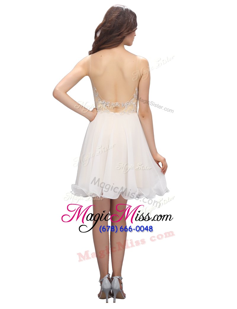 wholesale exquisite spaghetti straps sleeveless prom dresses mini length beading white chiffon
