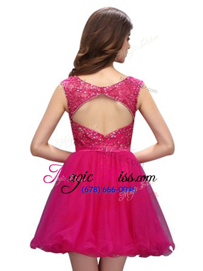 wholesale mini length zipper prom dresses hot pink and in for prom and party with beading and appliques