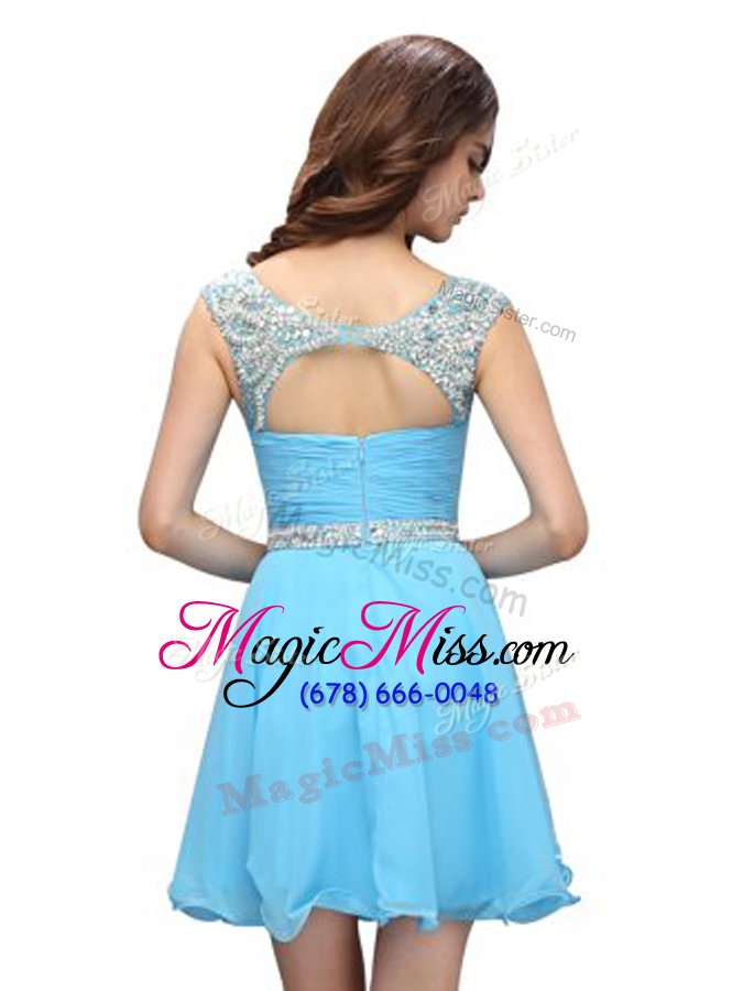 wholesale sumptuous scoop sleeveless zipper prom dresses baby blue chiffon