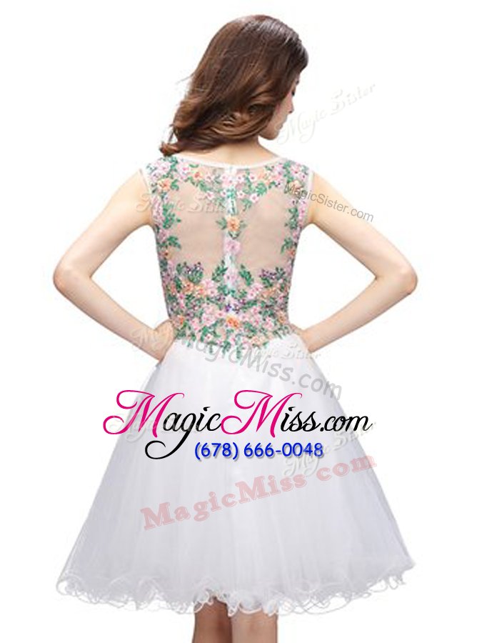 wholesale free and easy scoop sleeveless mini length beading and embroidery zipper evening dress with white