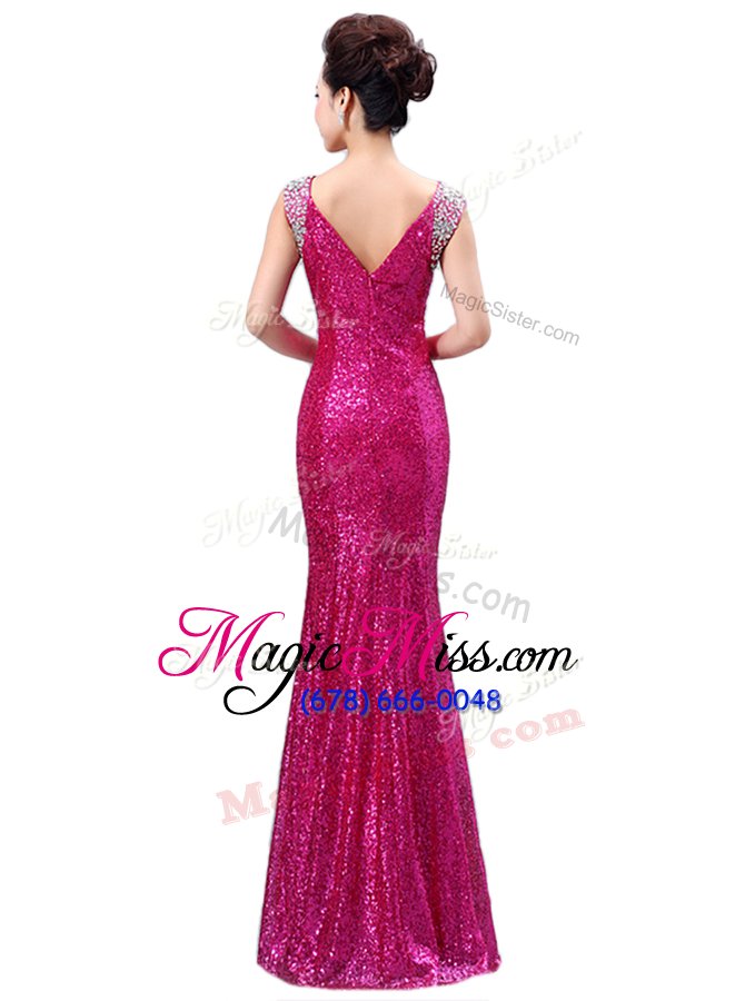 wholesale designer rose pink column/sheath sequined v-neck sleeveless sequins floor length zipper prom evening gown