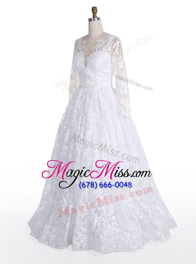 wholesale cute scoop floor length clasp handle wedding gowns white and in for wedding party with lace