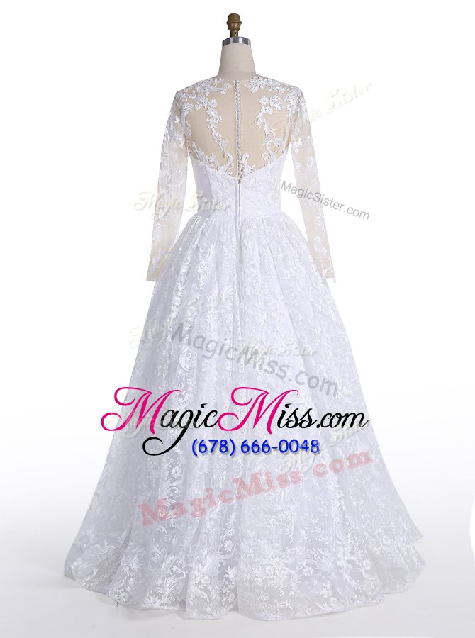 wholesale cute scoop floor length clasp handle wedding gowns white and in for wedding party with lace