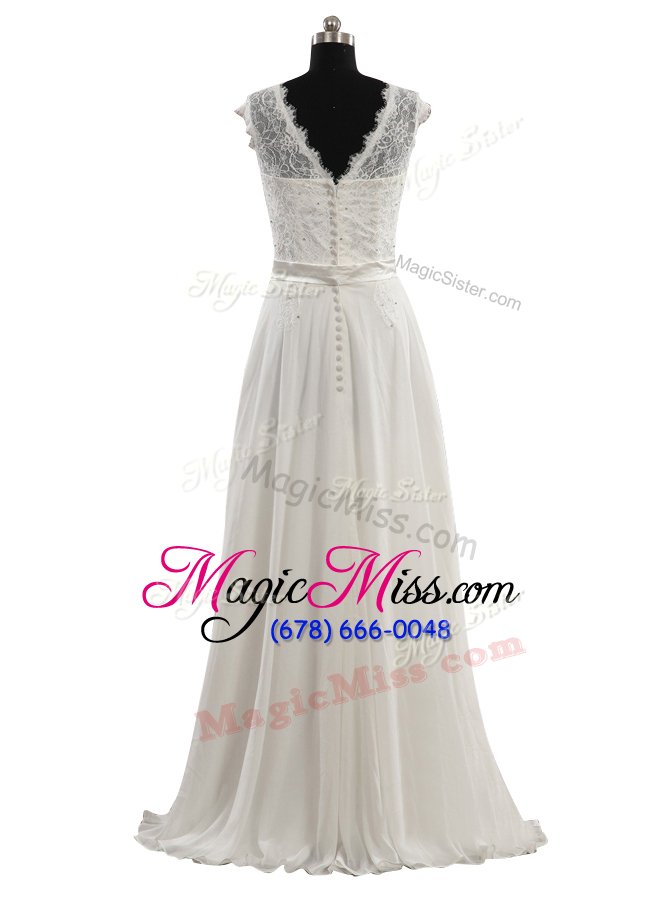 wholesale scoop white cap sleeves lace and hand made flower floor length wedding dresses