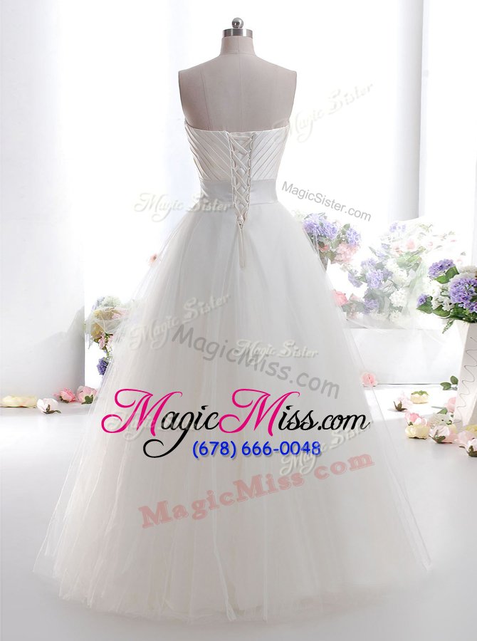 wholesale affordable white sleeveless ruching floor length wedding gown