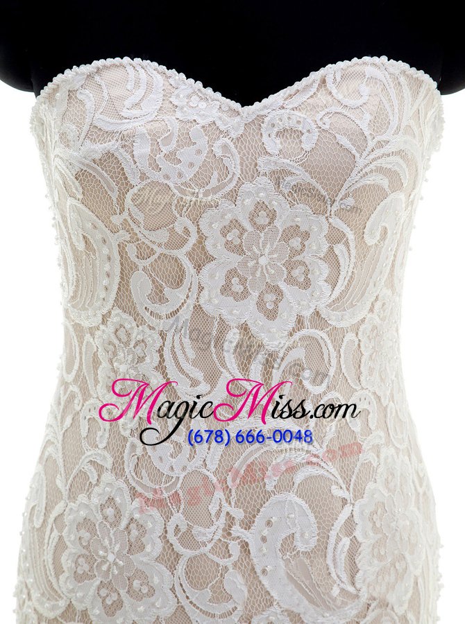 wholesale stylish mermaid white sleeveless brush train lace and ruffles with train wedding dresses
