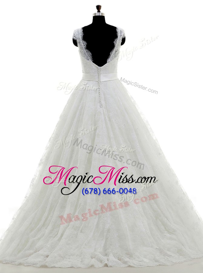 wholesale shining white scoop clasp handle beading and lace and appliques wedding gowns brush train sleeveless