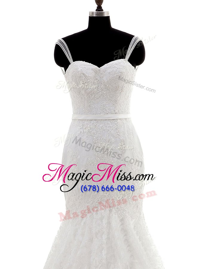 wholesale sumptuous lace with train mermaid sleeveless white wedding gowns brush train backless
