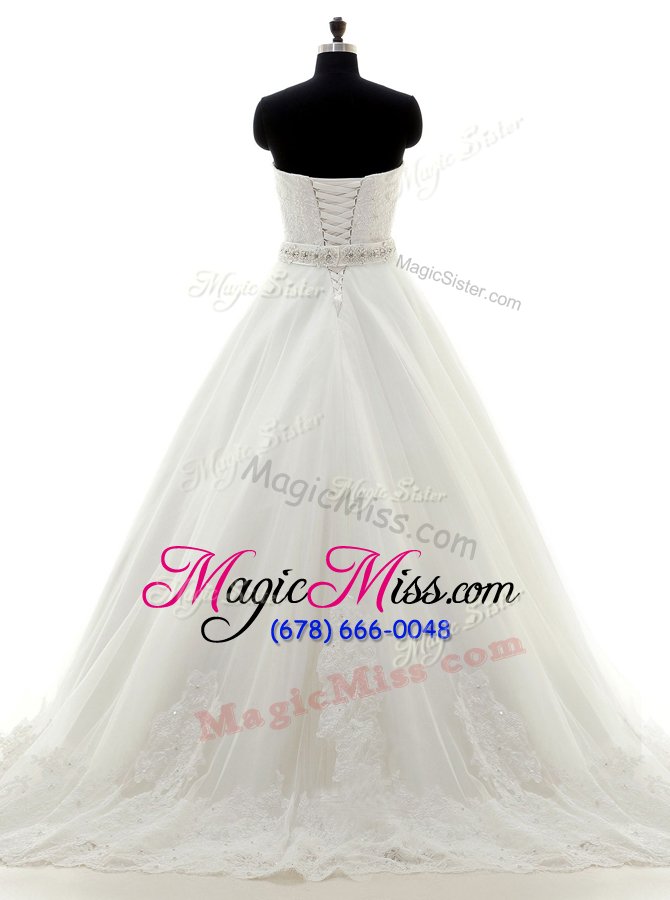 wholesale smart white sweetheart lace up beading and lace wedding dresses brush train sleeveless