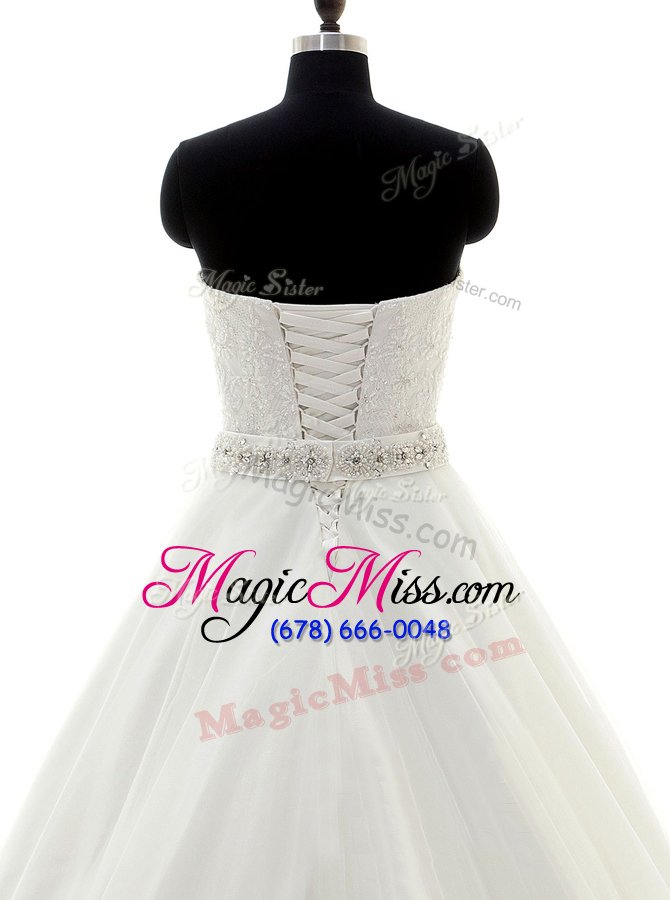 wholesale smart white sweetheart lace up beading and lace wedding dresses brush train sleeveless