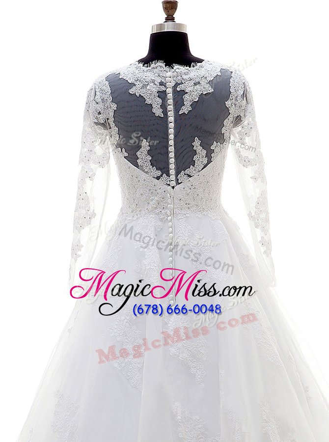 wholesale exceptional long sleeves beading and lace and appliques clasp handle wedding dress