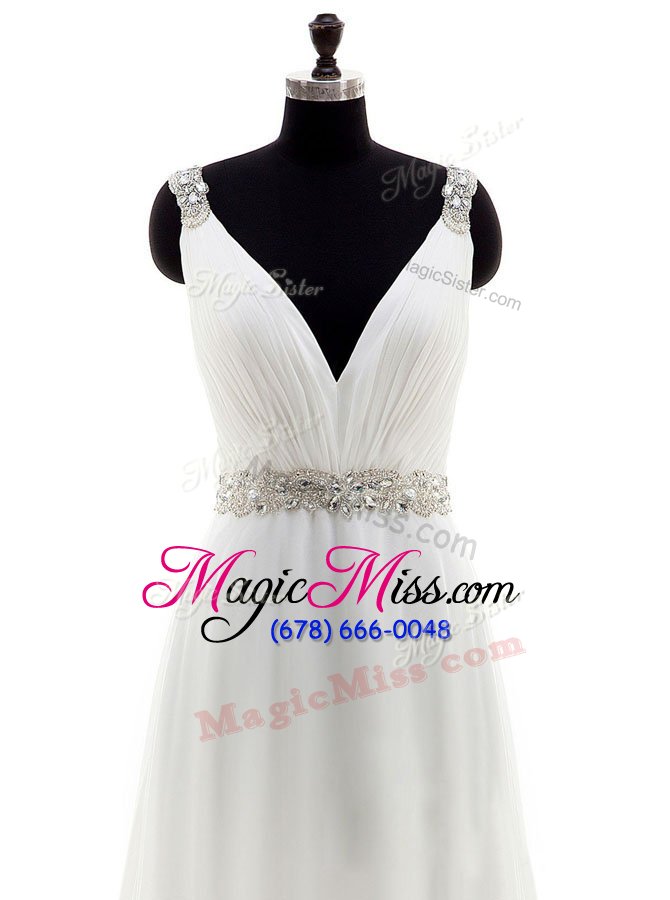 wholesale cheap sleeveless brush train zipper with train beading wedding gown