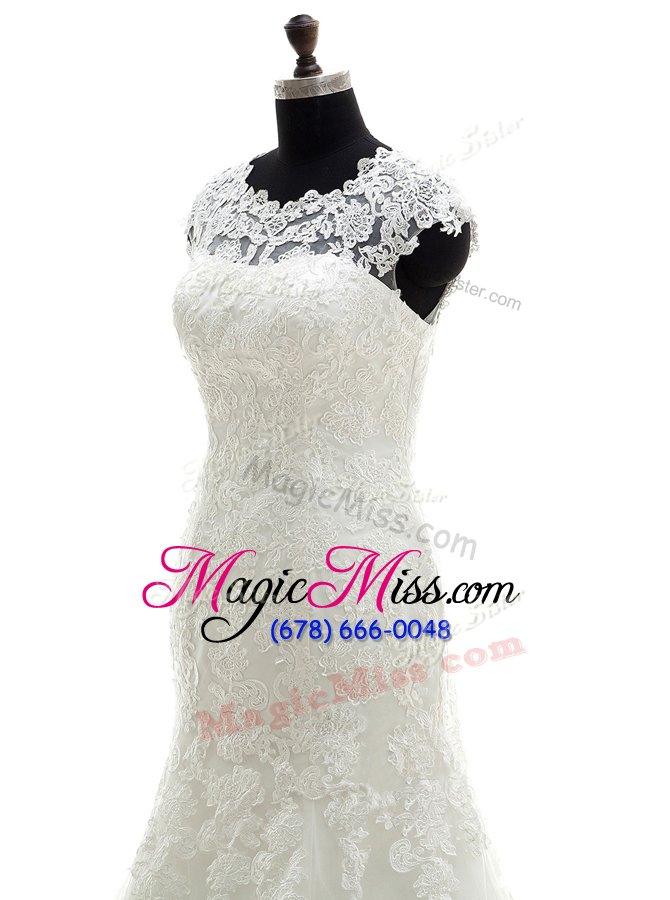 wholesale simple mermaid scoop with train white wedding dress lace court train sleeveless appliques