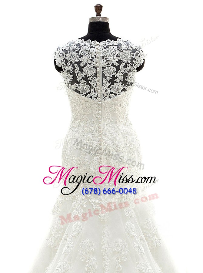 wholesale simple mermaid scoop with train white wedding dress lace court train sleeveless appliques