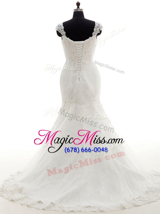 wholesale dramatic mermaid with train lace up wedding dress white and in for wedding party with beading and appliques brush train