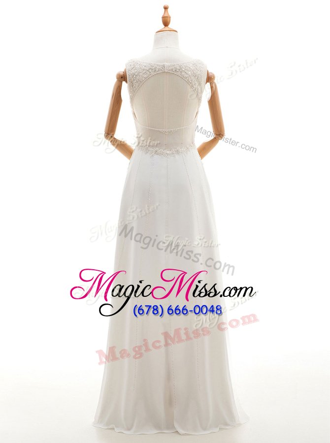 wholesale custom fit white sleeveless floor length beading backless bridal gown