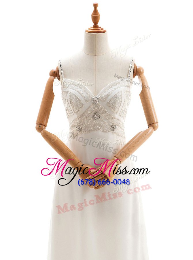 wholesale white straps backless beading wedding dress sleeveless