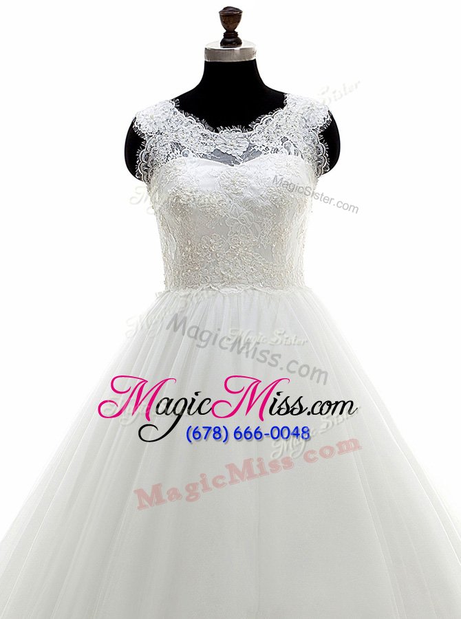 wholesale vintage scoop white clasp handle bridal gown lace sleeveless with train