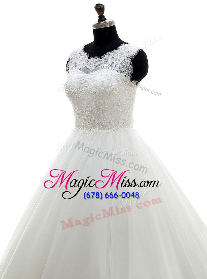 wholesale vintage scoop white clasp handle bridal gown lace sleeveless with train