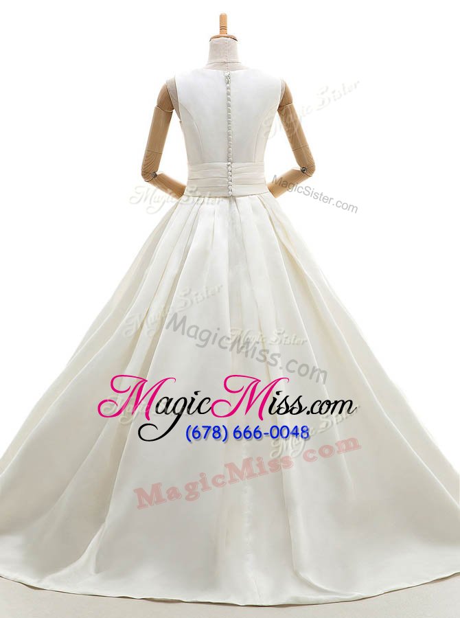 wholesale exceptional ruching wedding gown white clasp handle sleeveless floor length