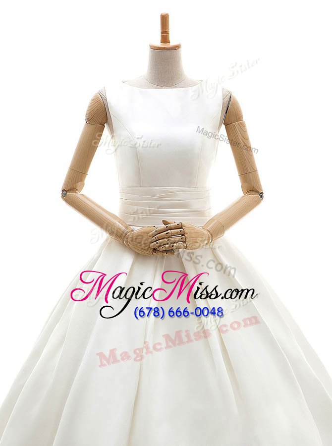 wholesale exceptional ruching wedding gown white clasp handle sleeveless floor length