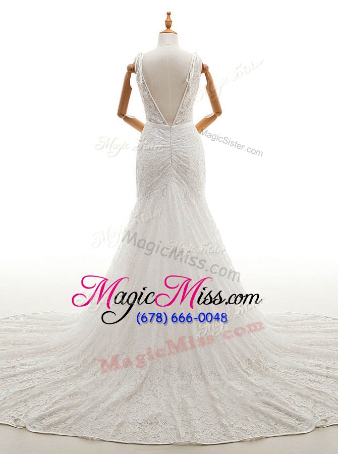 wholesale designer mermaid white wedding gowns wedding party and for with lace v-neck sleeveless chapel train backless