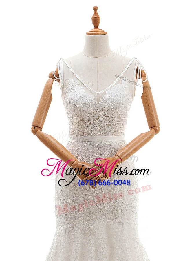 wholesale designer mermaid white wedding gowns wedding party and for with lace v-neck sleeveless chapel train backless