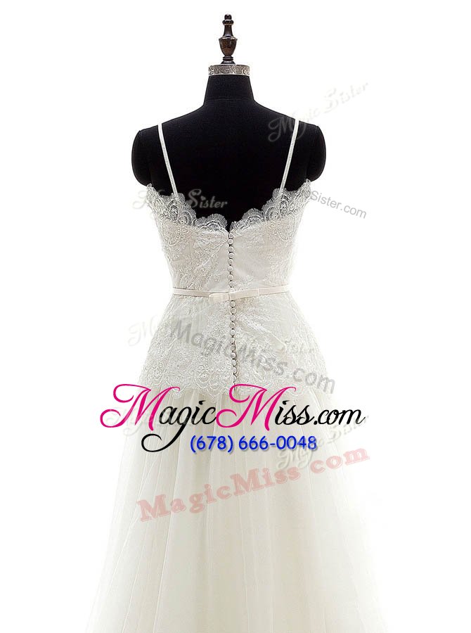 wholesale edgy white sleeveless with train lace zipper bridal gown