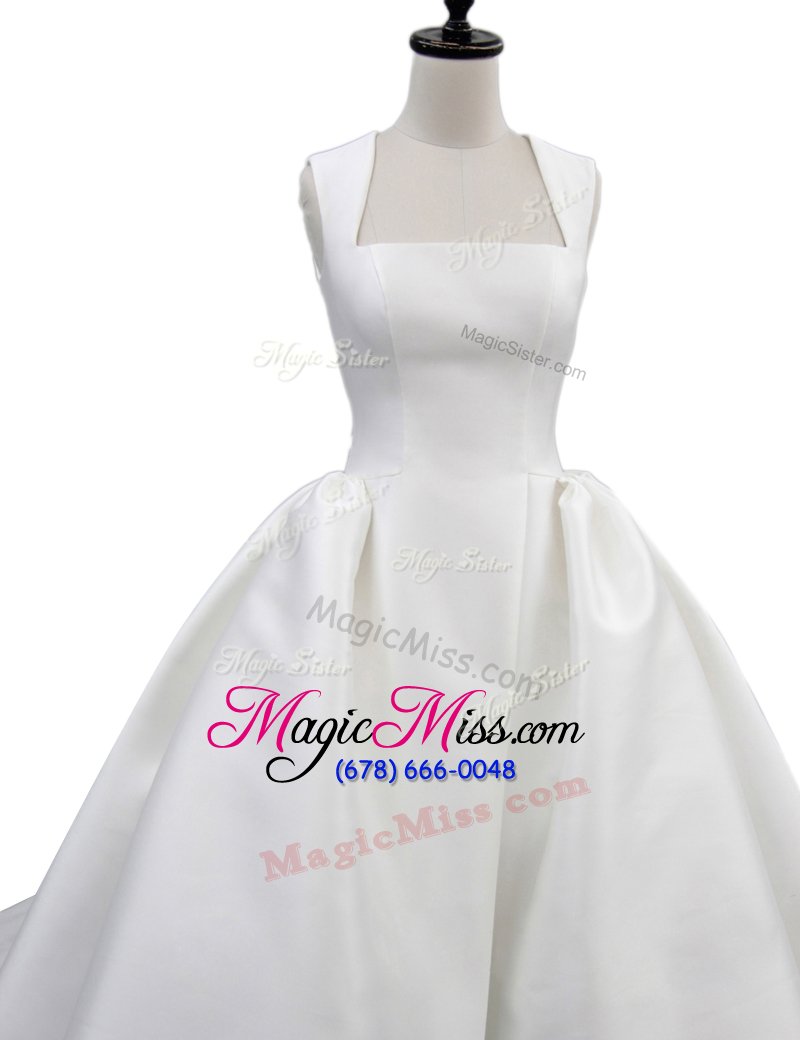 wholesale customized with train white bridal gown square sleeveless court train zipper