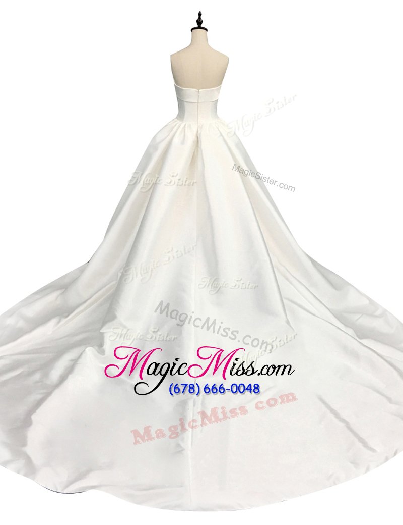 wholesale extravagant white sleeveless with train ruching zipper wedding dresses