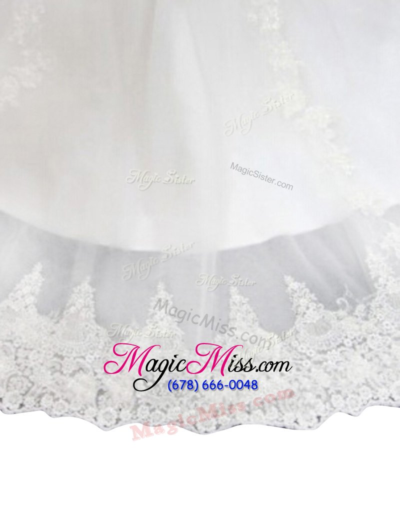 wholesale pretty tulle straps sleeveless chapel train zipper appliques bridal gown in white