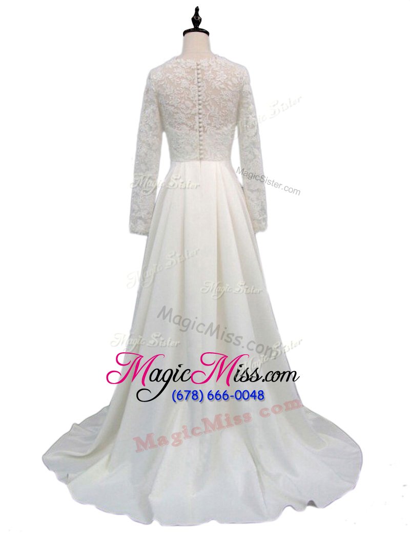 wholesale custom fit long sleeves brush train lace clasp handle wedding dresses
