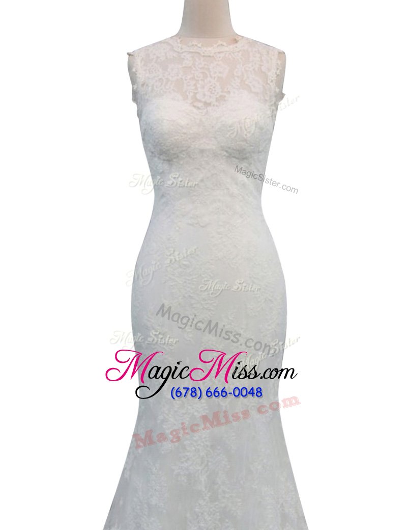 wholesale attractive mermaid lace sleeveless with train wedding gown brush train and lace