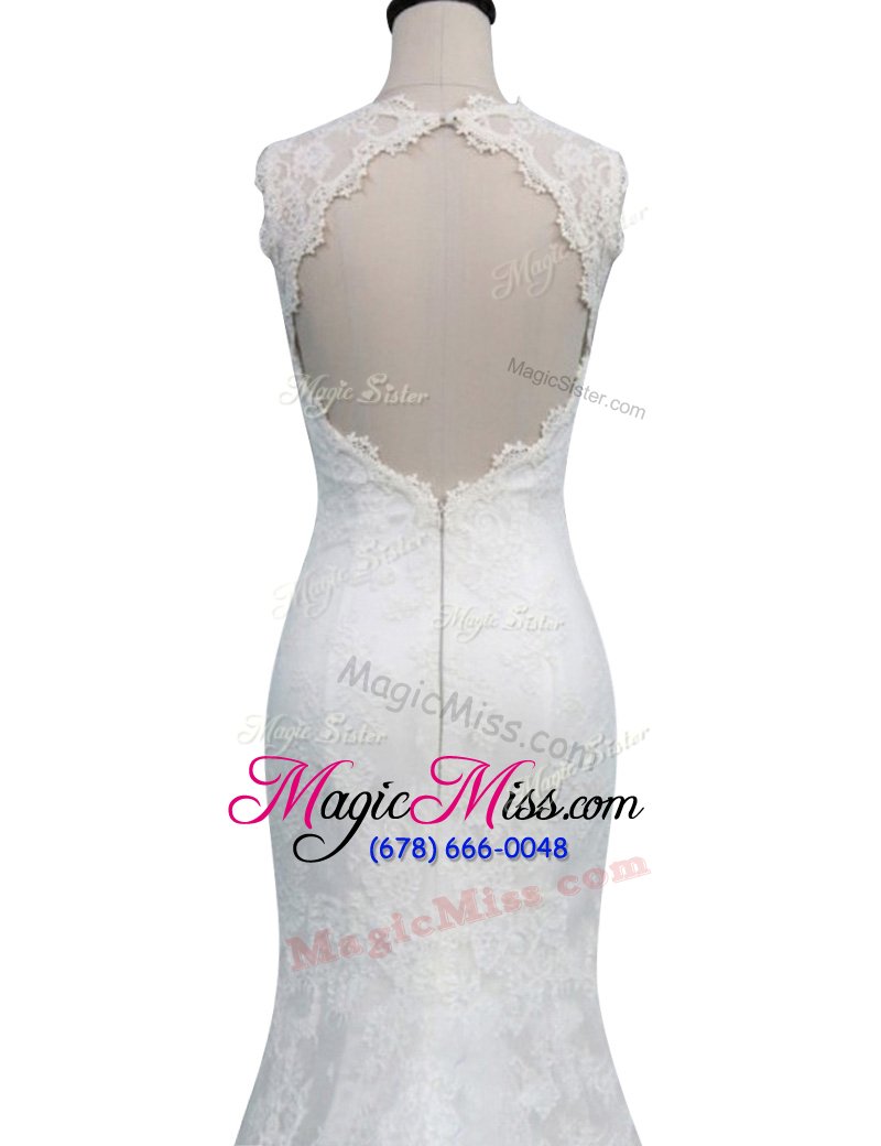 wholesale attractive mermaid lace sleeveless with train wedding gown brush train and lace