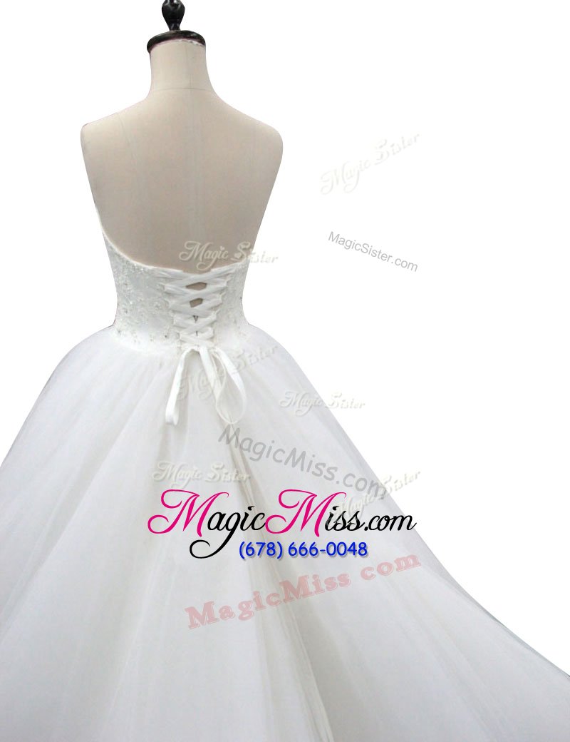 wholesale deluxe sleeveless organza high low lace up wedding dress in multi-color for with beading and appliques