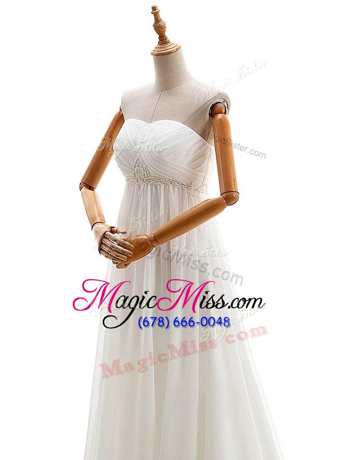 wholesale high class sleeveless brush train beading lace up wedding dress