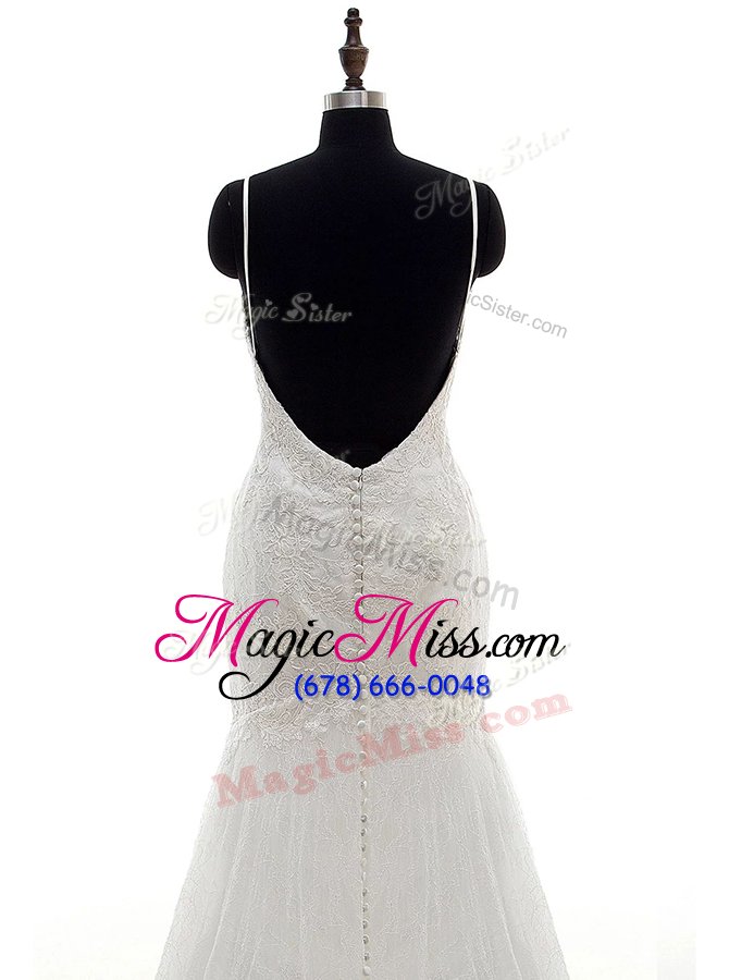 wholesale high quality mermaid with train white wedding dress lace brush train sleeveless lace