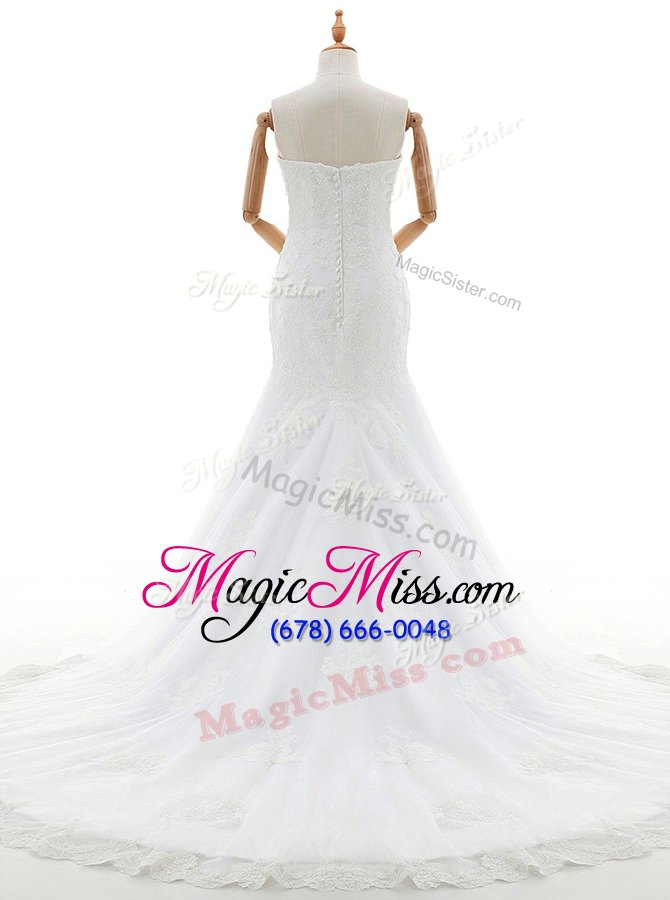 wholesale excellent mermaid with train clasp handle wedding dresses white and in for wedding party with lace and appliques brush train