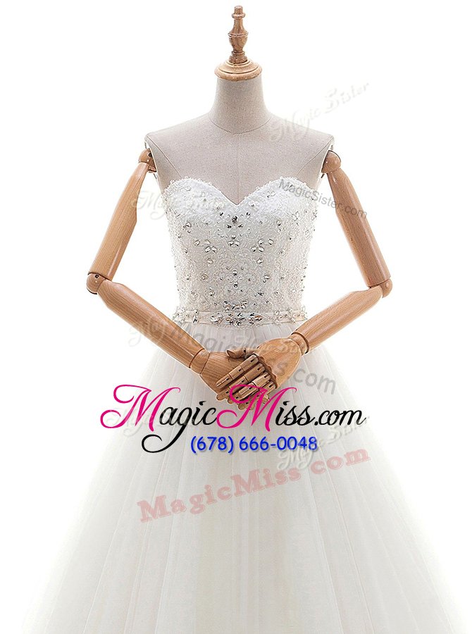 wholesale pretty white wedding gowns wedding party and for with beading and appliques sweetheart sleeveless brush train lace up