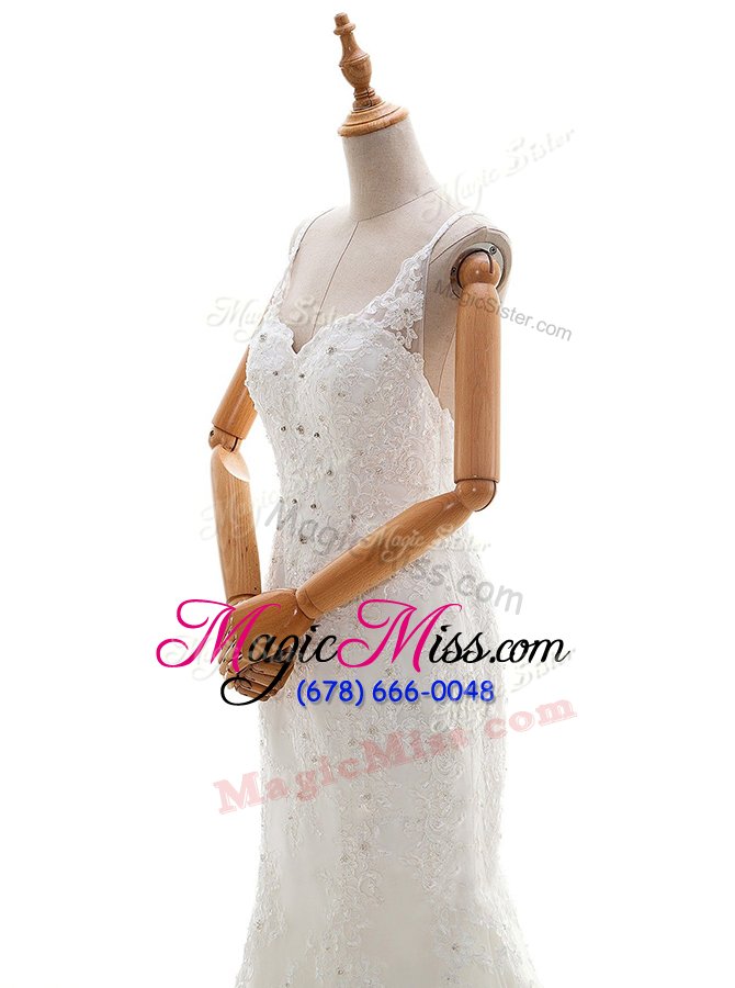 wholesale popular white criss cross bridal gown beading and lace and appliques sleeveless with brush train