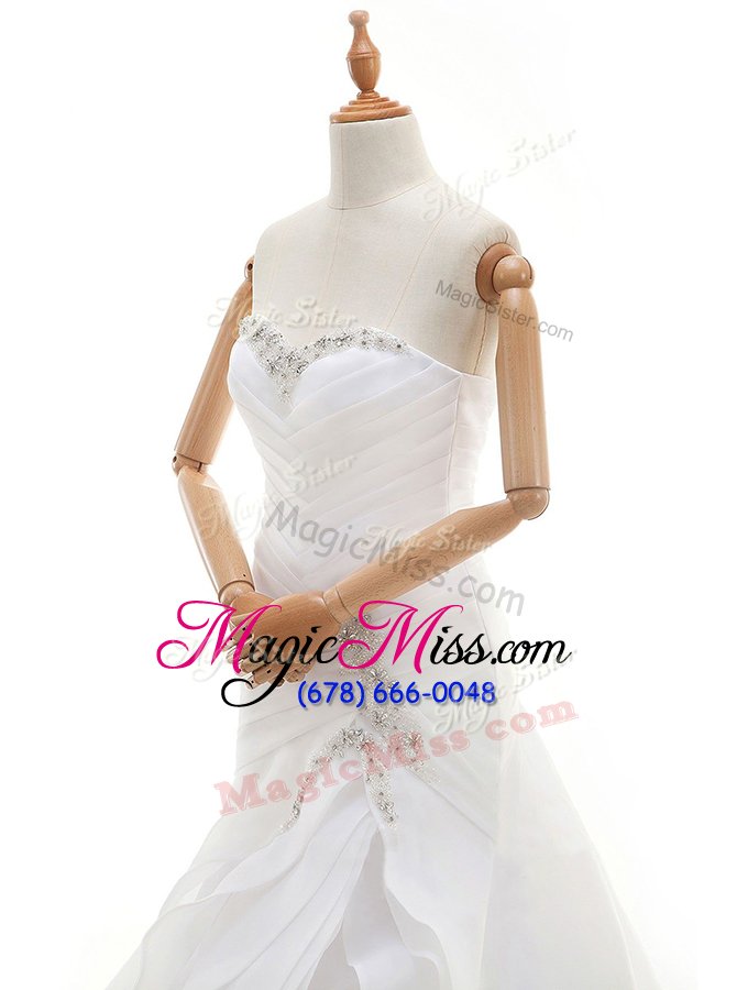 wholesale affordable white organza lace up sweetheart sleeveless with train wedding dresses court train beading and ruffles