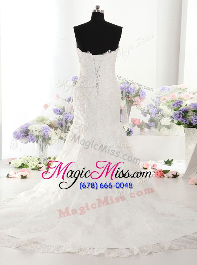 wholesale exquisite mermaid white sweetheart lace up lace wedding dresses court train sleeveless
