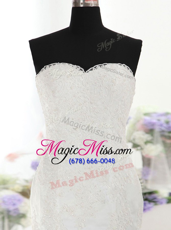 wholesale exquisite mermaid white sweetheart lace up lace wedding dresses court train sleeveless