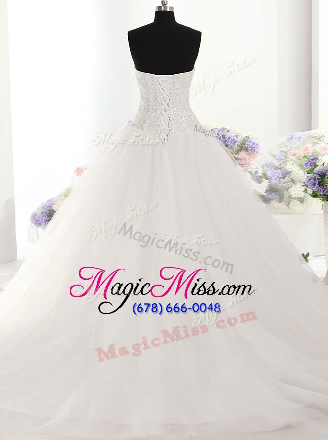 wholesale admirable white wedding gowns wedding party and for with beading strapless sleeveless brush train lace up