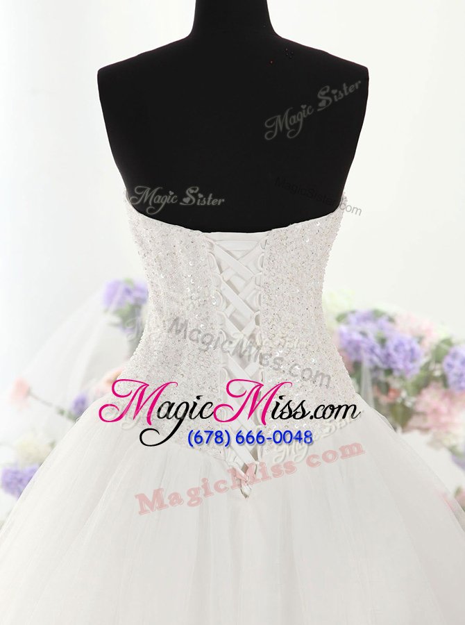 wholesale admirable white wedding gowns wedding party and for with beading strapless sleeveless brush train lace up